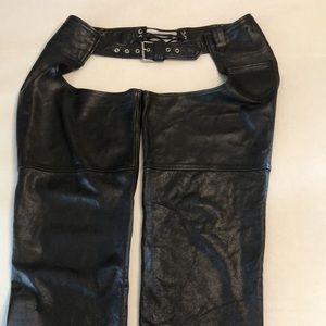 Wilson Leather Men’s Motorcycle Chaps Ties at Back Buckles in front Zip leg